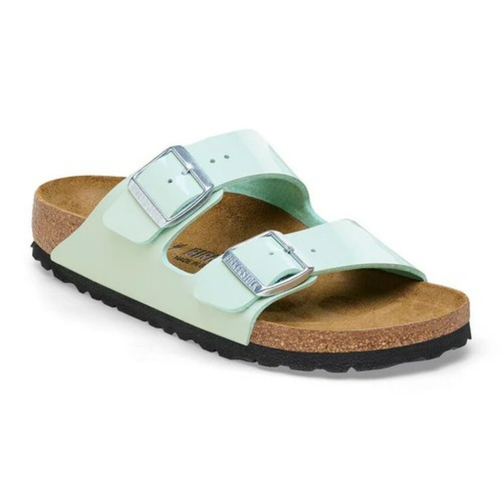 NEW Birkenstock Arizona Surf Green Patent Birko Flor Sandal 6-6.5